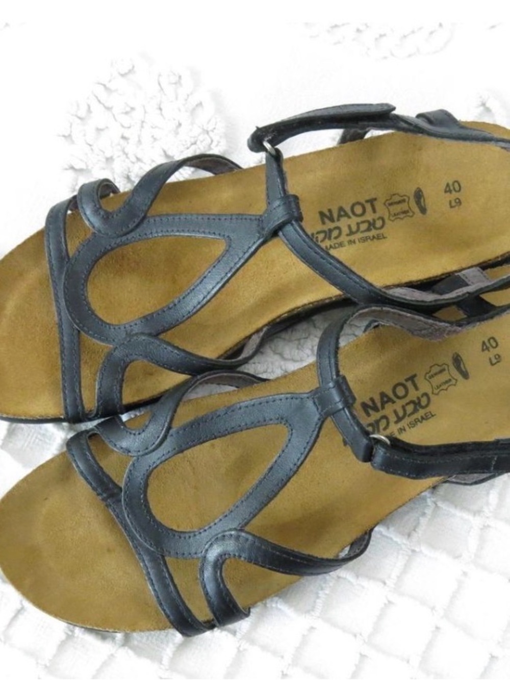 Naot Black Leather Cutout Strappy Sandals